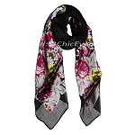 Seidentuch Ausbrenner, Damentuch Seide, 105x105cm, schwarz, grau, rot